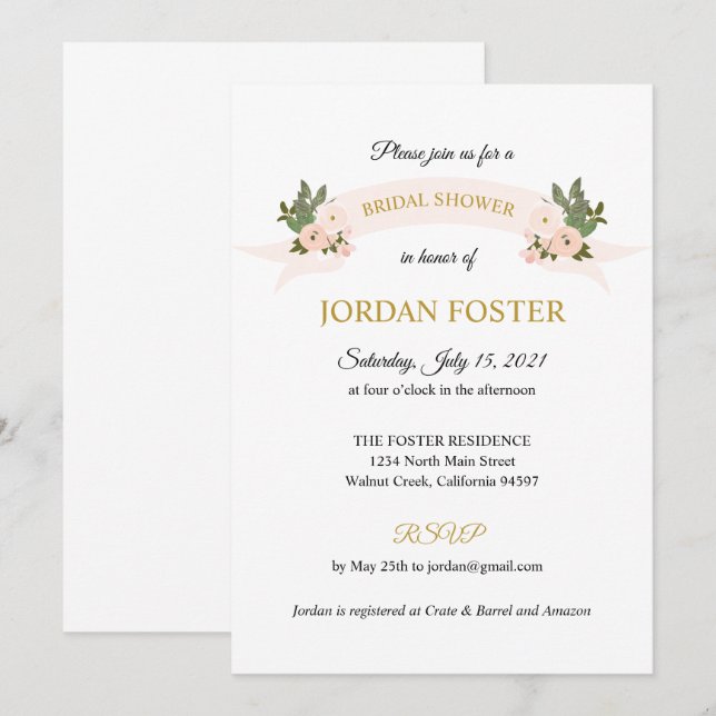 Garden Floral Crest Bridal Shower Invitation (Front/Back)
