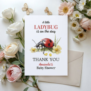 Garden Floral Daisy Little Ladybug Baby Shower Thank You Card