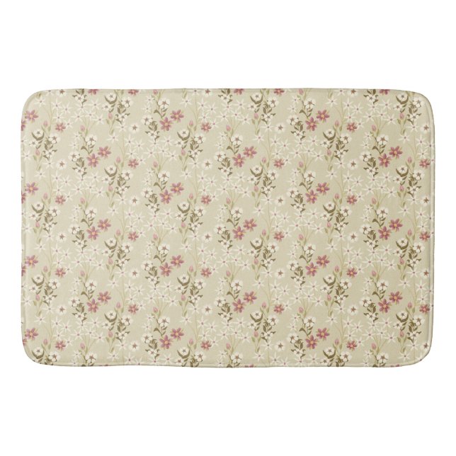 Garden Floral Delight in soft magenta and white Bath Mat (Front)