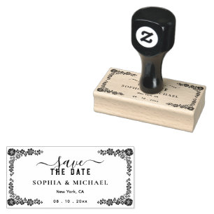 Garden Floral Frame Modern Save The Date Wedding Rubber Stamp