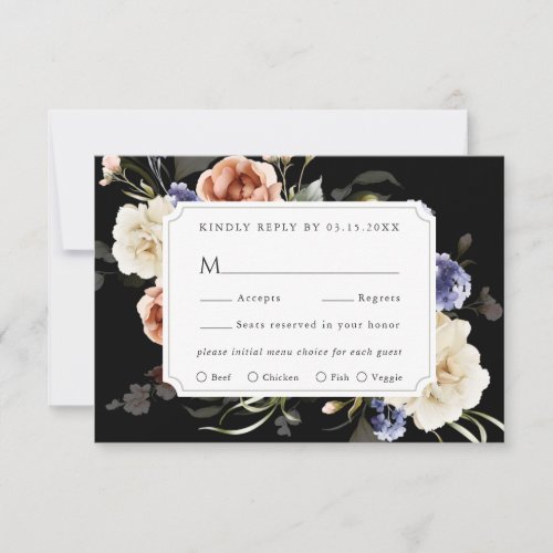 Garden Floral Frame Watercolor Wedding RSVP Black