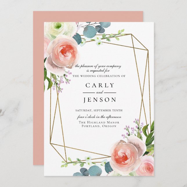 Garden Floral Geometric Wedding Invitation (Front/Back)