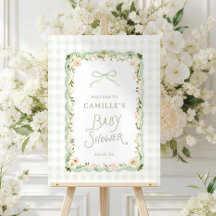 Garden Floral Gingham Baby Shower Welcome Sign