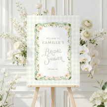 Garden Floral Gingham Bridal Shower Welcome Sign