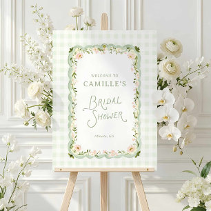 Garden Floral Gingham Bridal Shower Welcome Sign