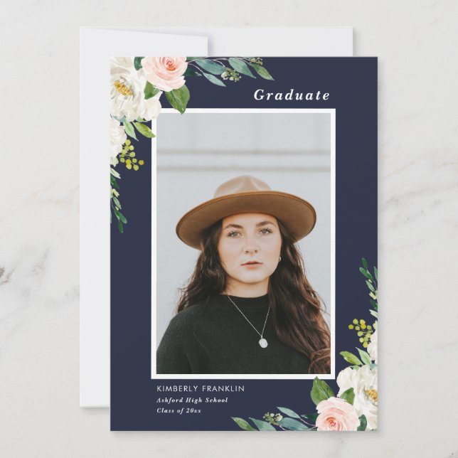 Garden Floral Graduation Photo Invitation (Front)