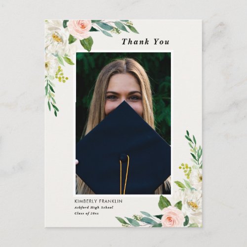 Garden Floral Graduation Photo Thank You Postcard