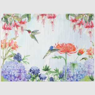 Garden Floral Hummingbird Watercolor Decoupage Tissue Paper