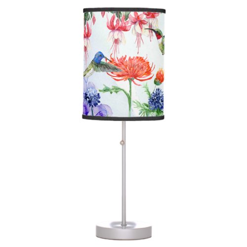 Garden Floral Hydrangea Orange Blooms Hummingbird Table Lamp