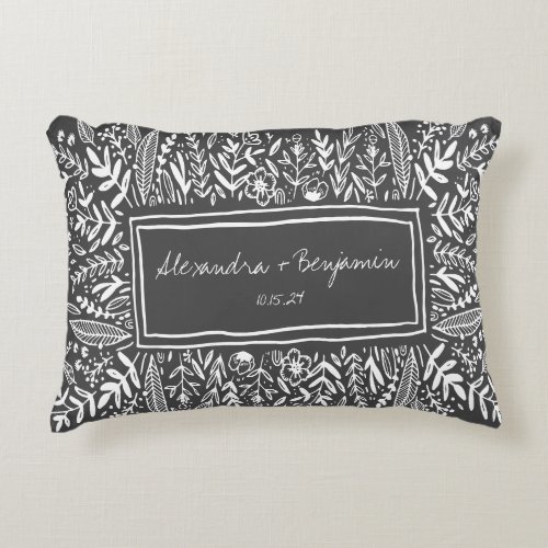 Garden Floral in Black Border Personalized Wedding Accent Pillow