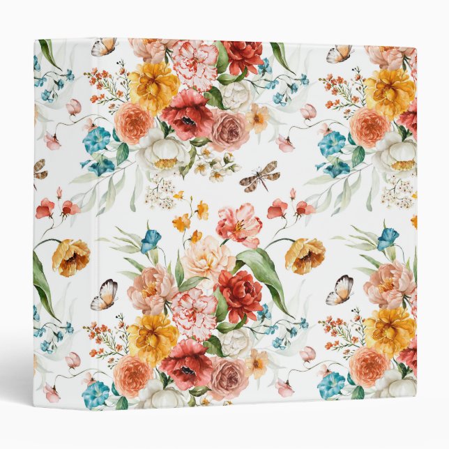 Garden Floral Pattern 3 Ring Binder (Front/Spine)