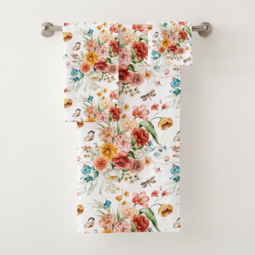 Garden Floral Pattern Bath Towel Set