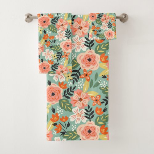 Garden Floral Pattern Bath Towel Set