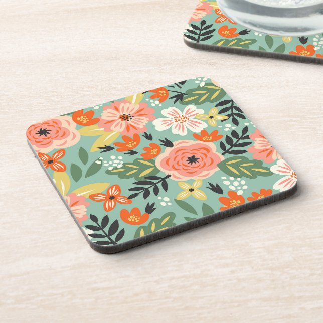 Garden Floral Pattern Beverage Coaster (Left Side)