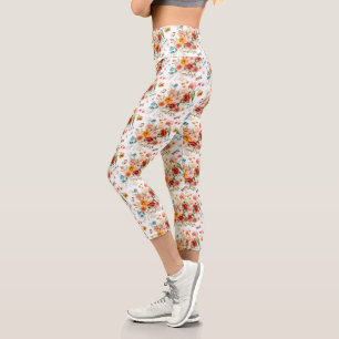 Garden Floral Pattern Capri Leggings