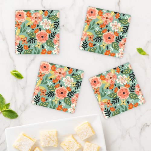 Garden Floral Pattern Coaster Set