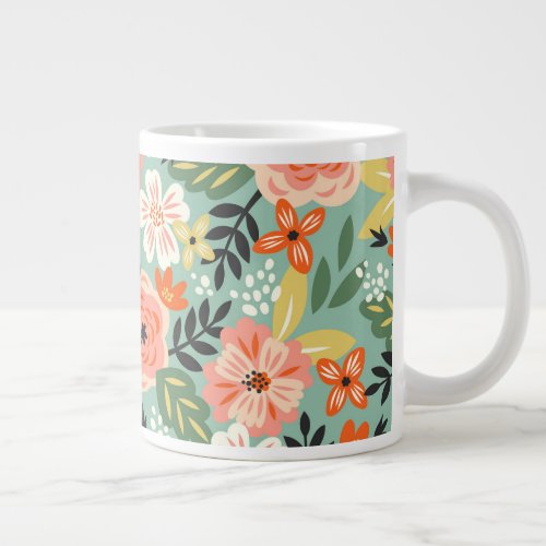 Garden Floral Pattern Giant Coffee Mug