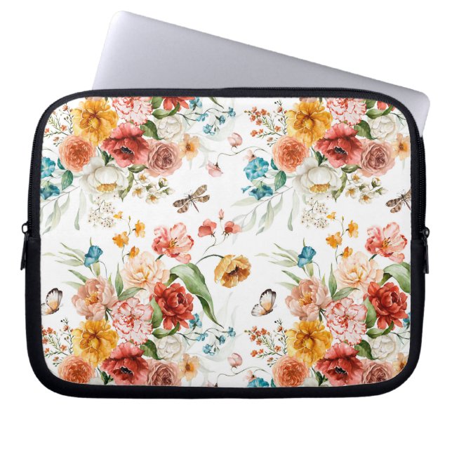 Garden Floral Pattern Laptop Sleeve (Front)