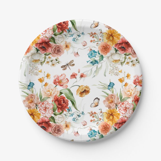 Garden Floral Pattern Paper Plates (Front)