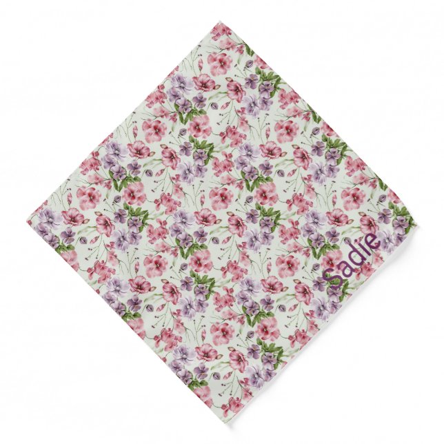 Garden Floral Pattern Personalized Pet Name Pet Bandana (Front)