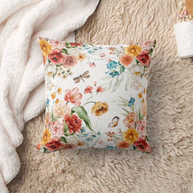 Garden Floral Pattern Throw Pillow (Blanket)