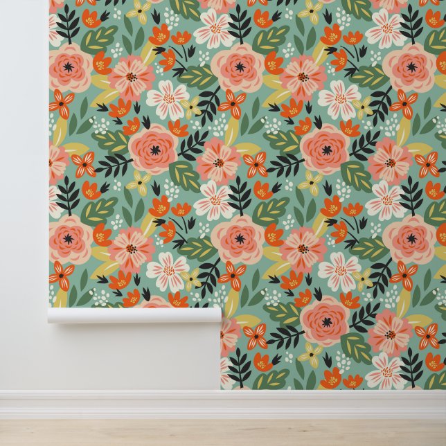 Garden Floral Pattern Wallpaper (Application)