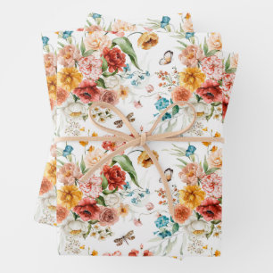 Garden Floral Pattern Wrapping Paper Sheets