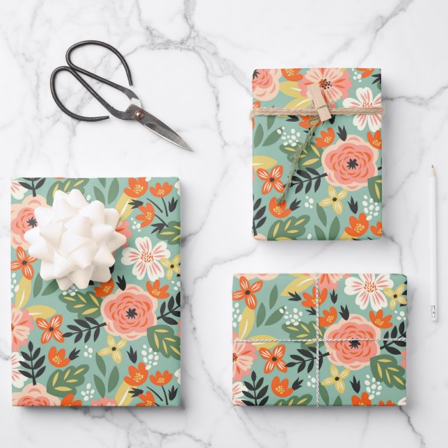 Garden Floral Pattern Wrapping Paper Sheets (Front)