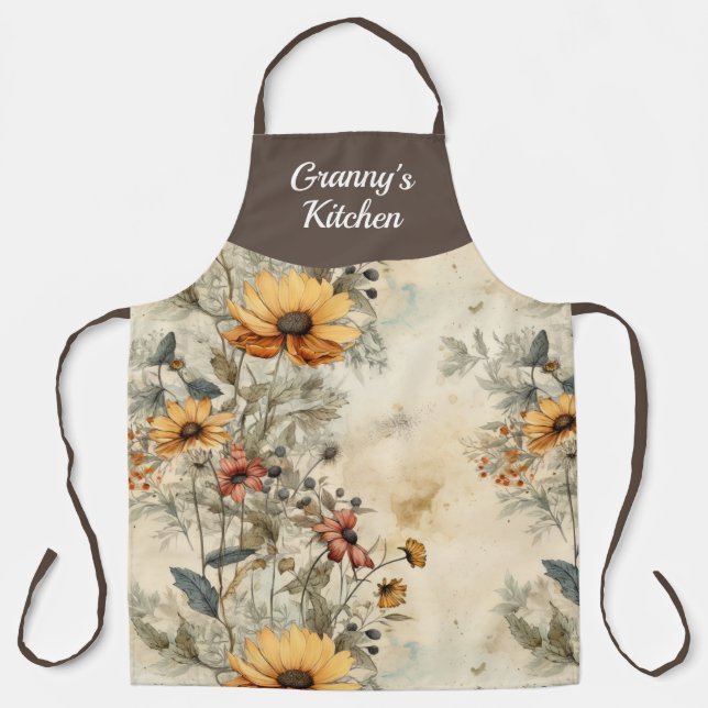 Garden Floral Personalized All Over Print Apron (Front)
