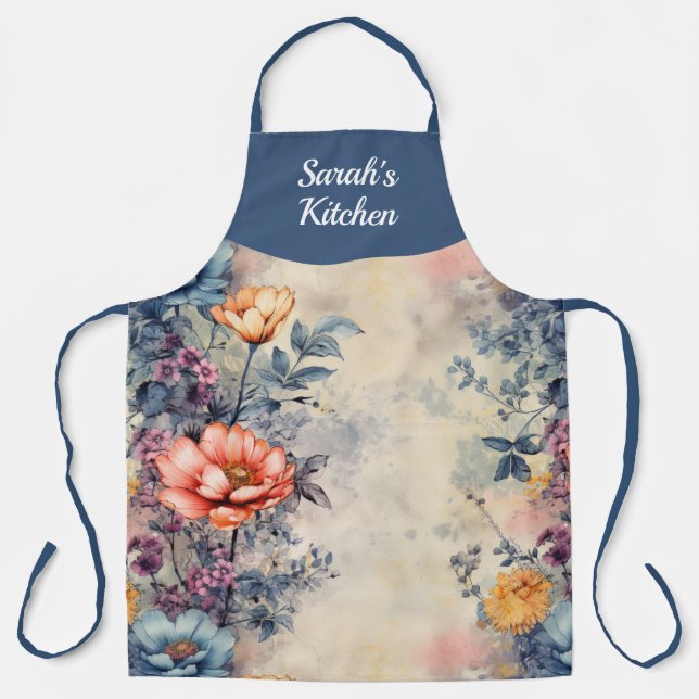 Garden Floral Personalized All Over Print Apron (Front)