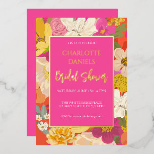 Garden Floral Pink Bridal Shower Foil Invitation