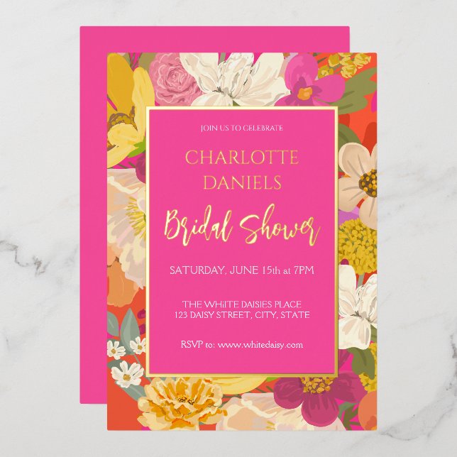 Garden Floral Pink Bridal Shower Foil Invitation (Front/Back)