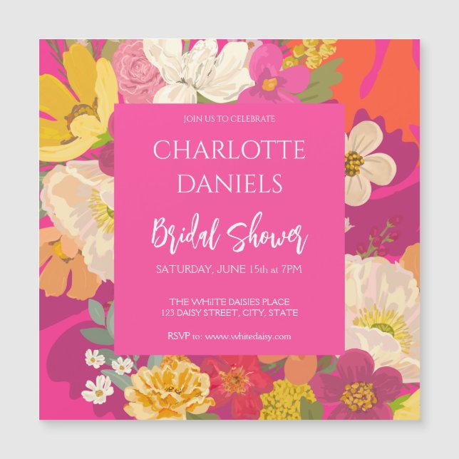 Garden Floral Pink Bridal Shower Magnetic Invitation (Front)