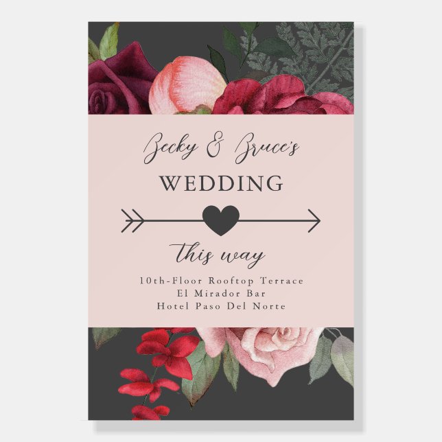 Garden Floral Pink Photo1 Wedding Directional Sign (Front)