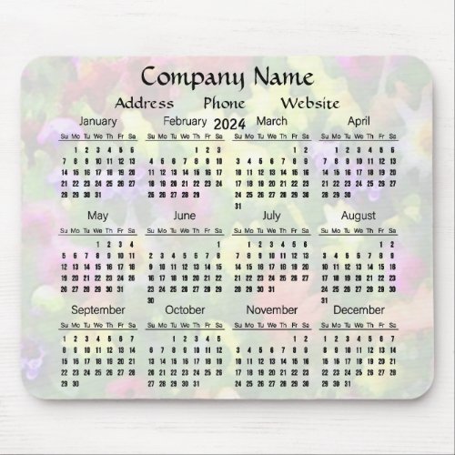 Garden Floral Promotional Business 2024 Calendar Mouse Pad