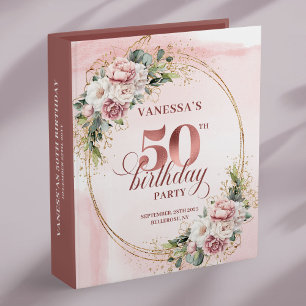 Garden Floral Rose Gold 50th Birthday Keepsake  3 Ring Binder