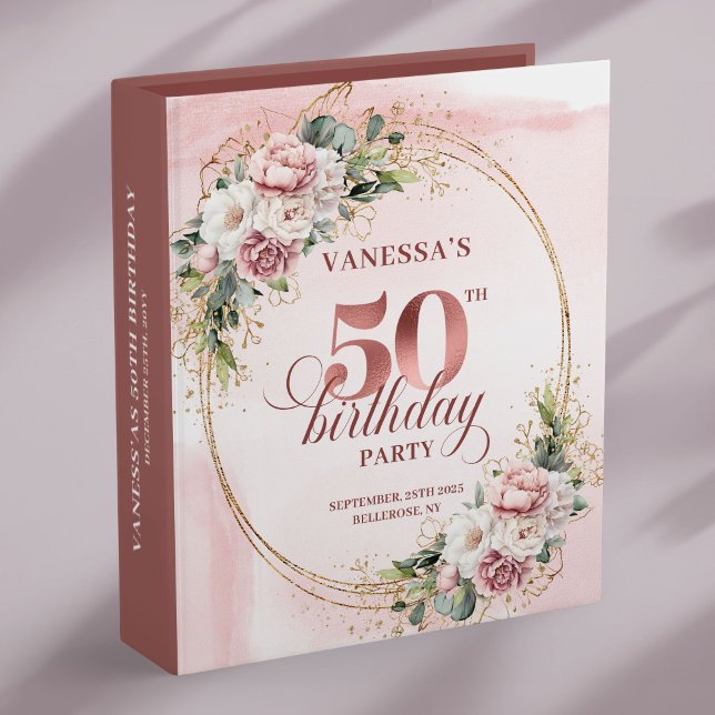 Garden Floral Rose Gold 50th Birthday Keepsake  3 Ring Binder (Garden Floral Rose Gold 50th Birthday Keepsake Album)