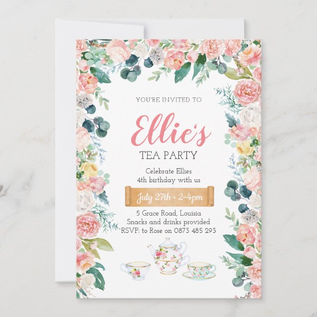 Garden floral tea party invitation (Front)