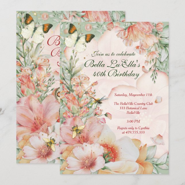 Garden Floral Theme Party Invitations (Front/Back)