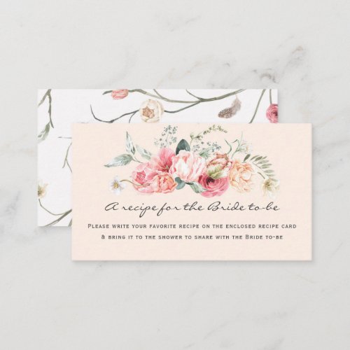 garden floral themed bridal shower recipe enclosure card