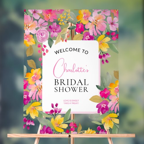 Garden floral watercolor bridal shower welcome  acrylic sign