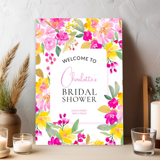 Garden floral watercolor bridal shower welcome poster (Garden floral watercolor bridal shower welcome poster)