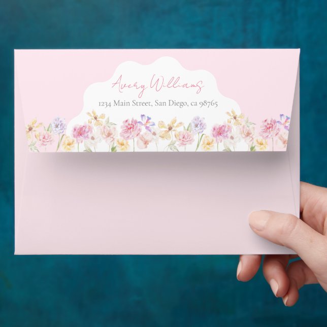 Garden Floral Wavy Modern Bridal Shower Recipe Envelope (Hand)