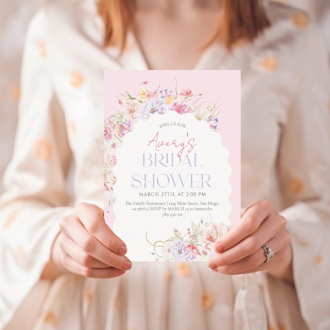 Garden Floral Wavy Wildflower Modern Bridal Shower Invitation (Creator Uploaded)