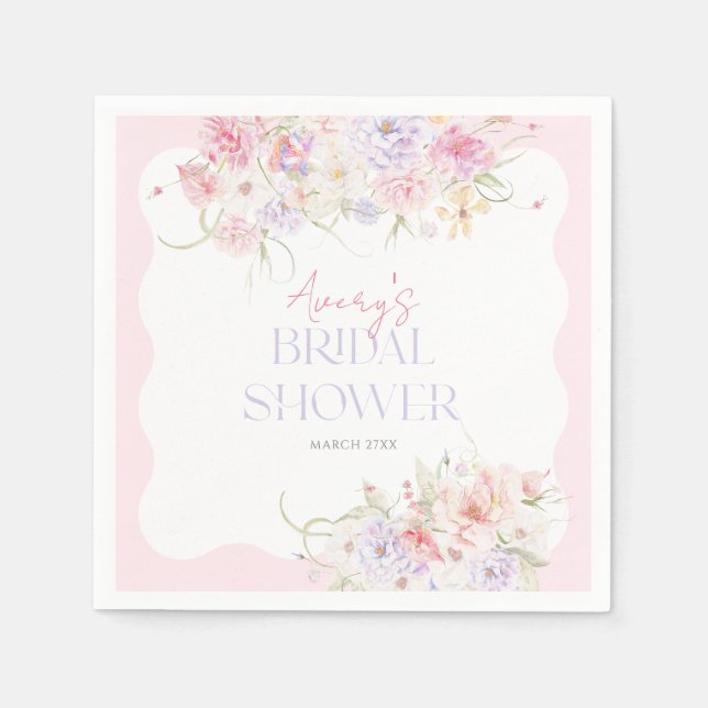 Garden Floral Wavy Wildflower Modern Bridal Shower Napkins (Front)