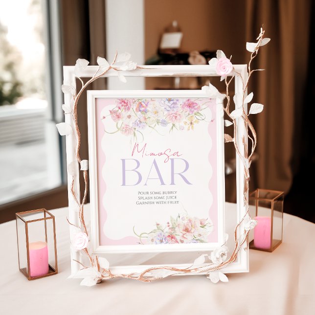 Garden Floral Wildflower Modern Bridal Mimosa Bar Poster (Creator Uploaded)