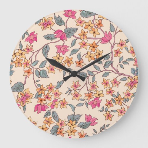 Garden Flourish Floral Seamless Pattern Large Clock