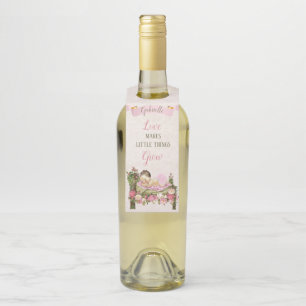 Garden Flower Bed Roses Pink Ivory Baby Shower Bottle Hanger Tag