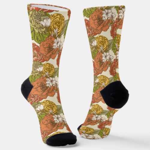 Garden Flower Pattern Socks