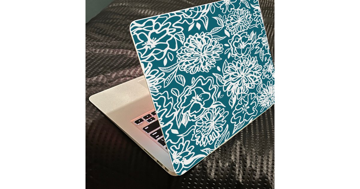 Garden Flower Teal Blue Laptop skin stickers | Zazzle